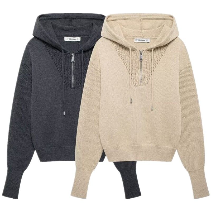 Fashion Style 2024 Fall and Winter New Women's Clothing Multi-Color Selection All-Matching Hooded Long Sleeves Knitting Tops 5536134