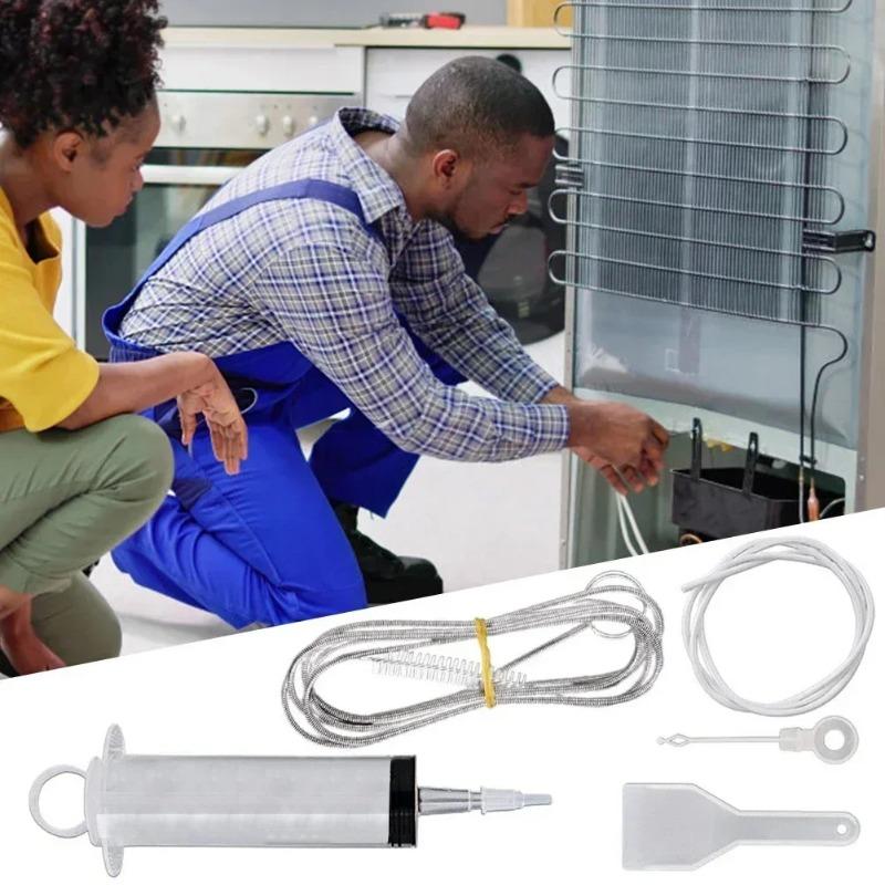 5pcs-set Fridge Dredging Kit Flexible Refrigerator Scrub Brush Reusable Fridge Drain Hole Dredging Remover Cleaning Syringe