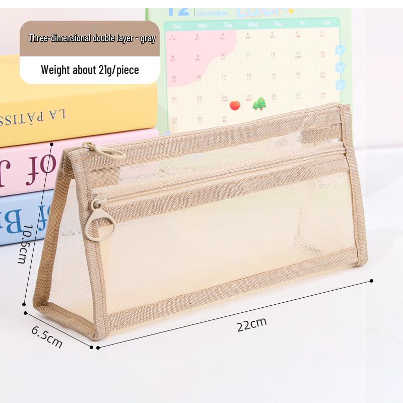 Morandi Transparent Mesh Double-Layer Pencil Bag: Large Capacity, Zipper, Perfect for Students