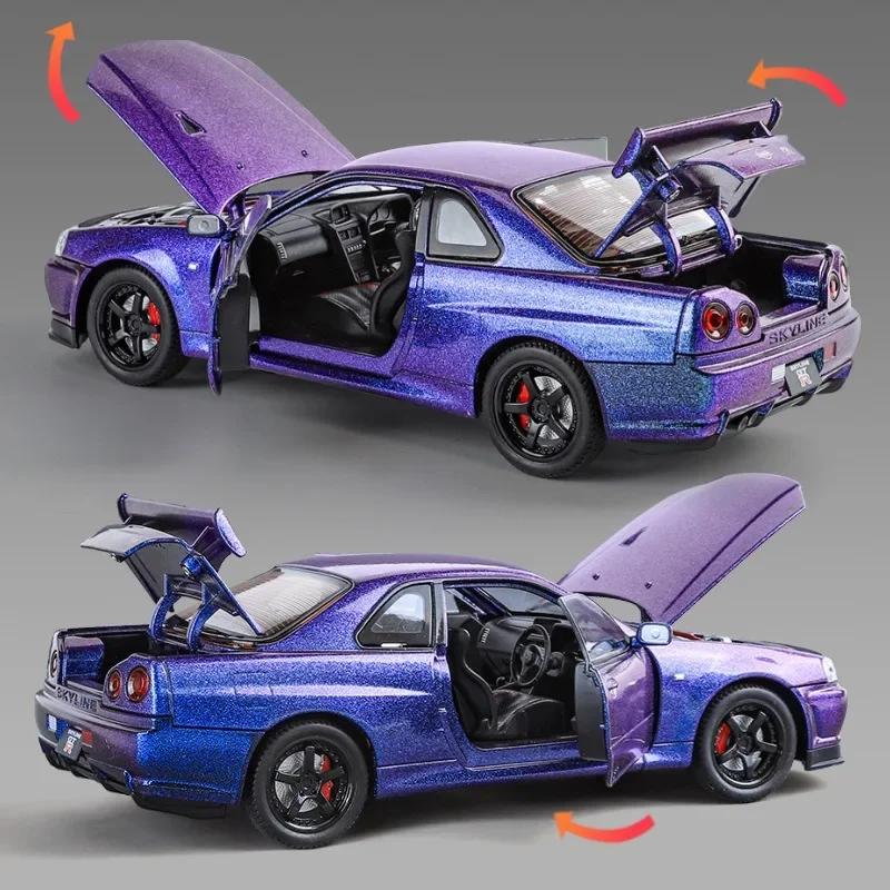 1:24 Skyline R34 Fast & Furious Alloy Car Model Sound Light Collective Miniature Voiture Diecast Toy Vehicle