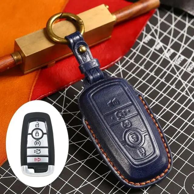 Car Key Case Cover Fob Leather Keychain Holder Accessories for Ford Focus Explorer Edge Fusion F150 F250 for Lincoln Navigator