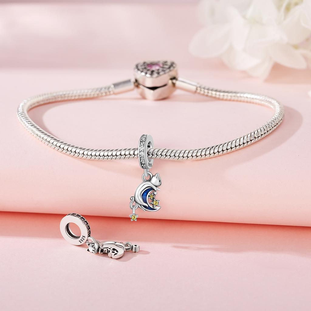 Bead Charms copper Charm Bead Charms Authentic Star Shape Moon Cat Charm Pendant Bead Charms Compatible With Bracelets Jewellery Diy Women Fine Gift A