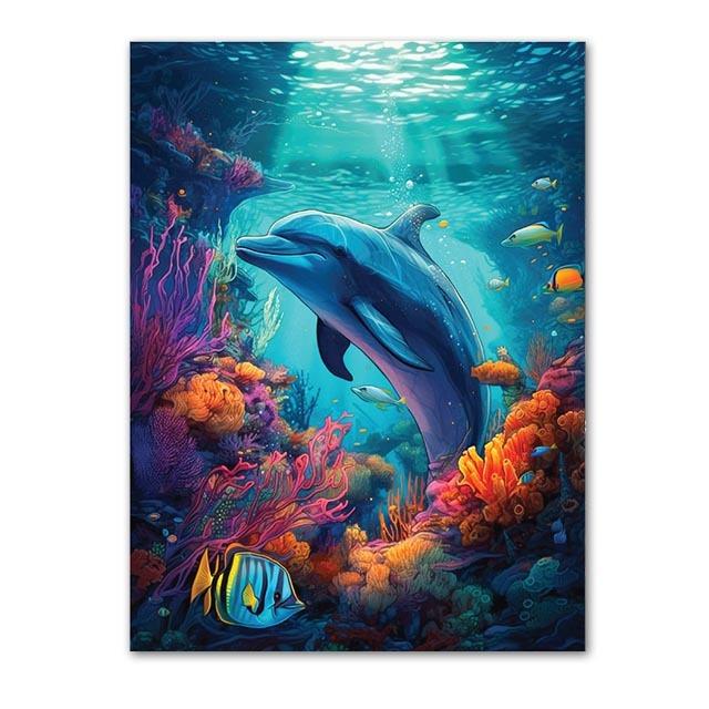 Abstract Modern Art Wall Poster Sea Turtle Jellyfish Dolphin Shark Animal Morden Sea Print Home Decor Canvas Painting Picture