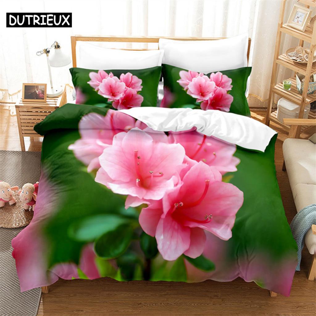 Pink Flowers Queen Bedding Set Duvet Cover Set Bedding Comforter Bedding Sets Bed Linen King Size Duvet Cover Bedding Set