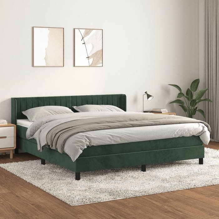 3131090 vidaXL Divan Bed and Mattress Dark Green 160x200cm Velvet