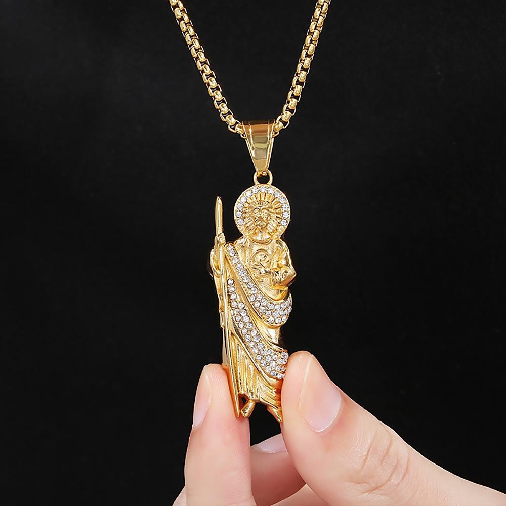 Vintage Mode San Judas Tadeo Anhänger Halsketten Für Männer Frauen Edelstahl Heiliger Judas Thaddäus Halskette Religiöser Schmuck