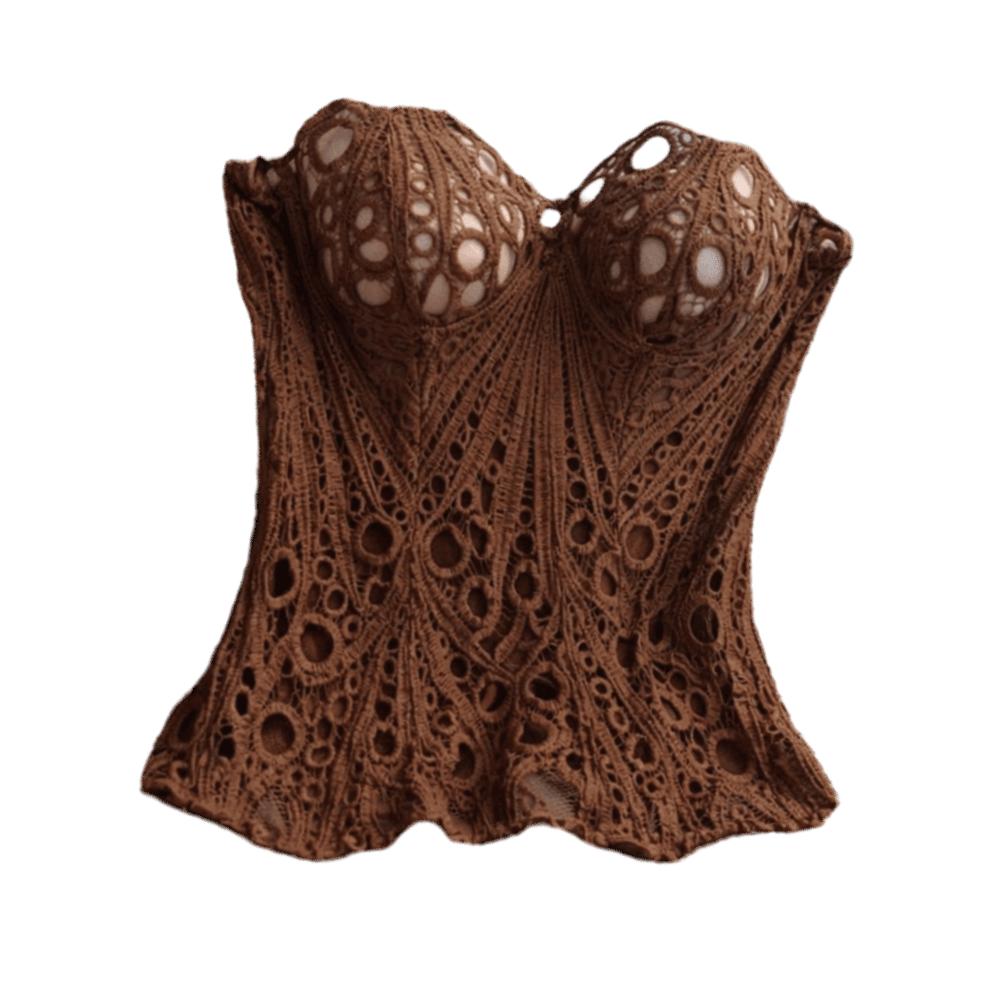 Back Tie Hollow Out Corset Top Fishbone Lace Corset Close Fit Women Underwear  Women’s Wear L