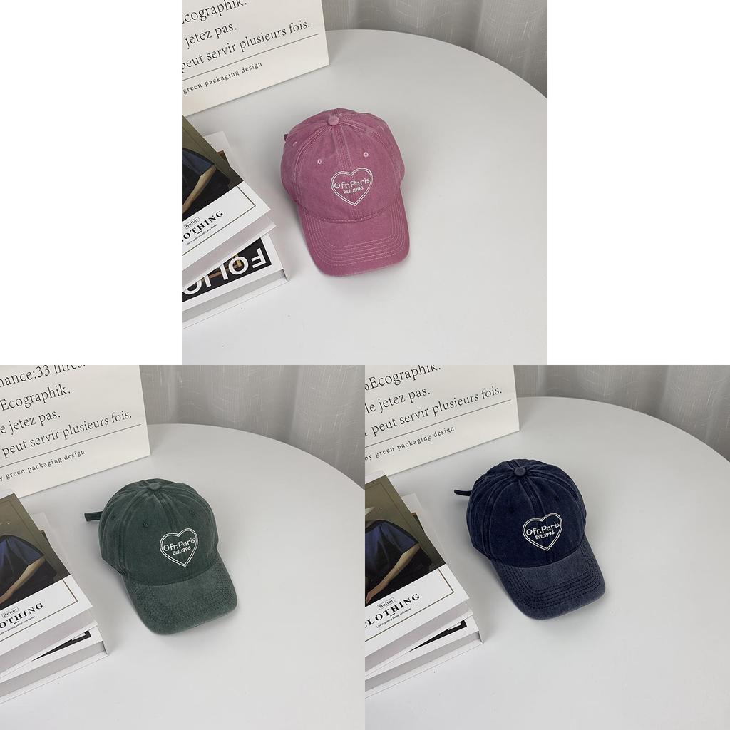 Cotton Baseball Cap For Couples With Heart Embroidery Sunshade Casual Summer Accessory