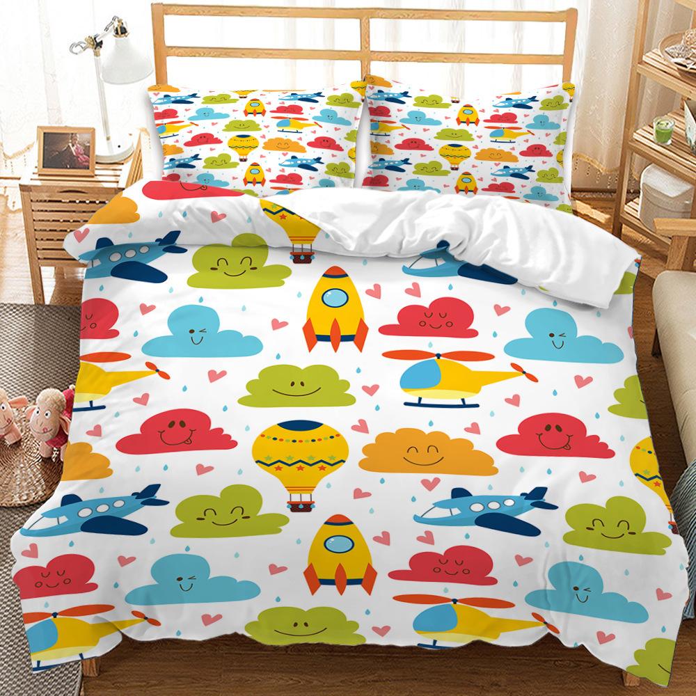 3D Digital Cute Simple Cartoon Animal Star Printing Three-Piece Digital Kit Quilt Cover