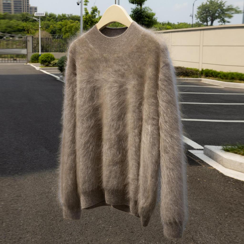 Women's 100% Pure Cashmere Brushed Long Sleeve Turtleneck Pullover Sweater - Loose Fit and Versatile