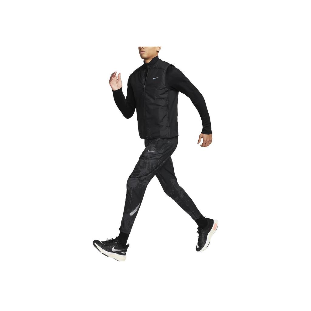 Nike Running Division Aerolayer Logo Print Comfort Fit Solid Zip Vest Men Vests Black FD4642-010
