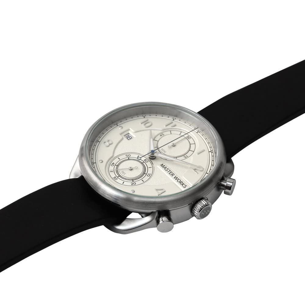 MASTER WORKS Quattro 002 MW07SI-EDBKG8 Men's Watch, Made in Japan, Quartz Movement, 41mm, Leather Strap, Chronograph, Black