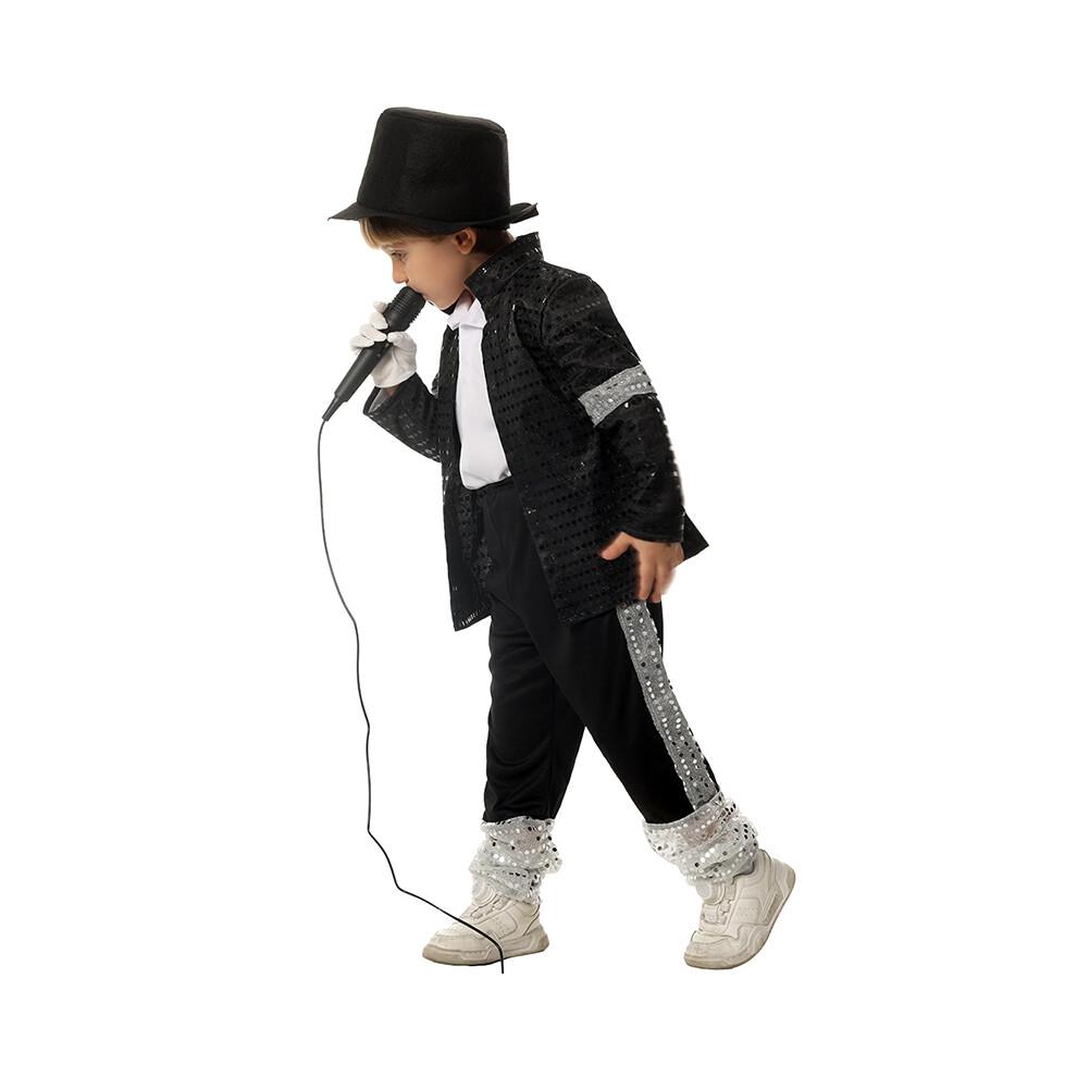 (Altura 115-125cm) Niño Michael Jackson Billie Jean Traje Negro Baile Disco Halloween Disfraz de Fiesta Rey del Pop de los 80 Disfraz para Niños