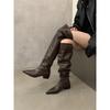 Thick Heel Black Over Knee Pile Long Boots Women's Shoes 2025 New Autumn and Winter Pointed Skinny Knight Boots