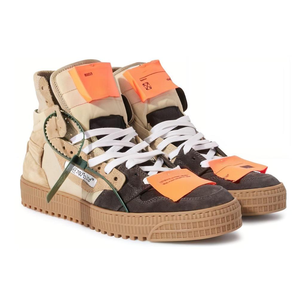 Off-White Canvas Round Toe Lace-Up High-Top Sneakers Men Sneakers Brown Black OMIA065F23LEA0036107