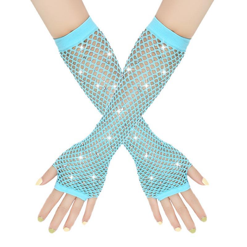 Rhinestone Fishnet Half-Finger Party Gloves