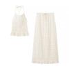 Roman Island Holiday French style Lazy Gyaru Pleat Sexy Backless Hanging Neck Sling Long Skirt Two-piece Set