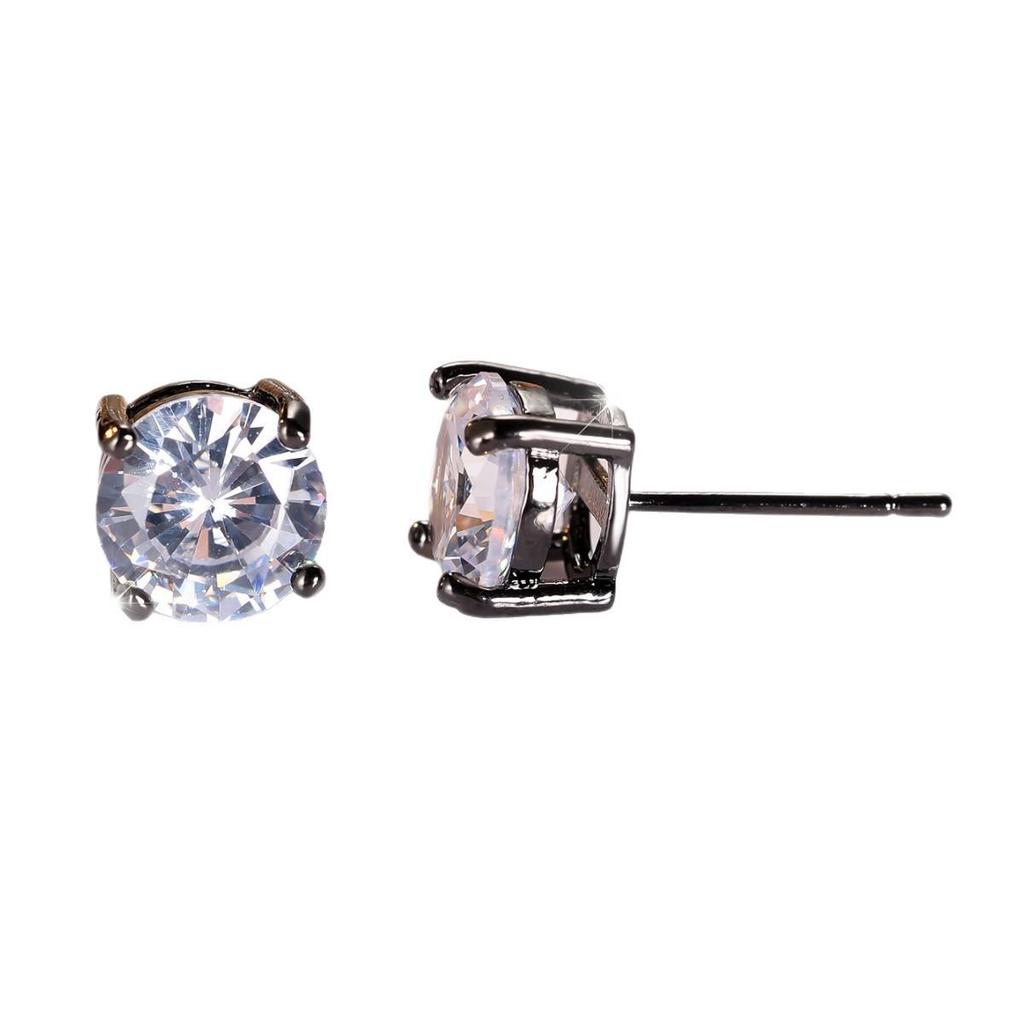 Białe Okrągłe Kolczyki Sztyfty z Diamentami z Czterema Ząbkami dla Kobiet - 8MM Cyrkonia, Modna i Wszechstronna Biżuteria.