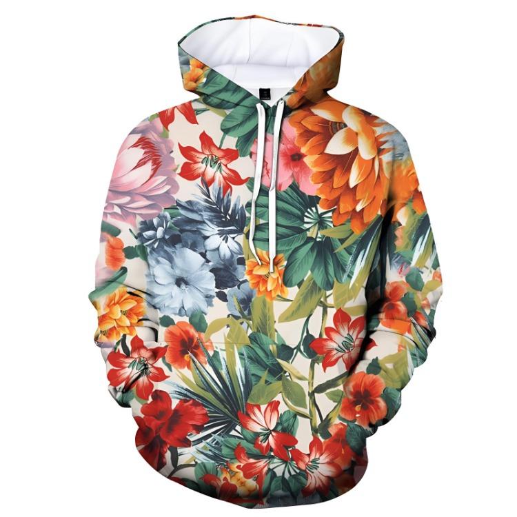 Fashion Women Retro Casual Streetwear Hoodie Long Sleeve Pullover Sweatshirt Hooded Top with 3D Printing Flower