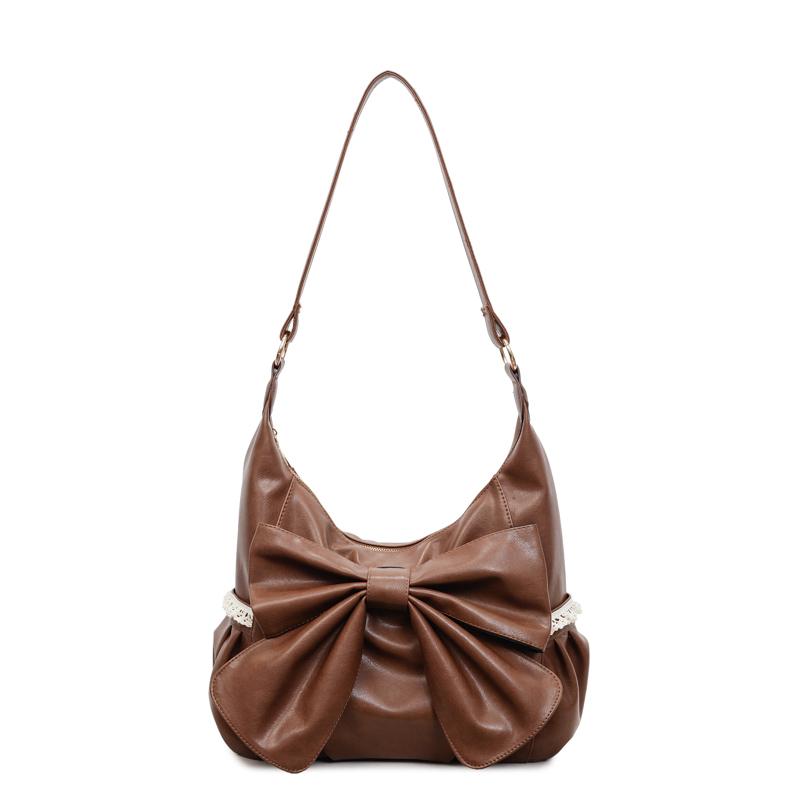 Damen Große Schleife Schultertasche - Weiche Kunstleder Hobo Tasche mit Spitzenverzierungen, Trendige Mode Handtasche für den Lässigen Täglichen Gebrauch & Einkaufen