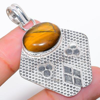 Tiger Eye Handmade Gemstone 925 Sterling Silver Jewelry Pendant 2.09" Y7o63