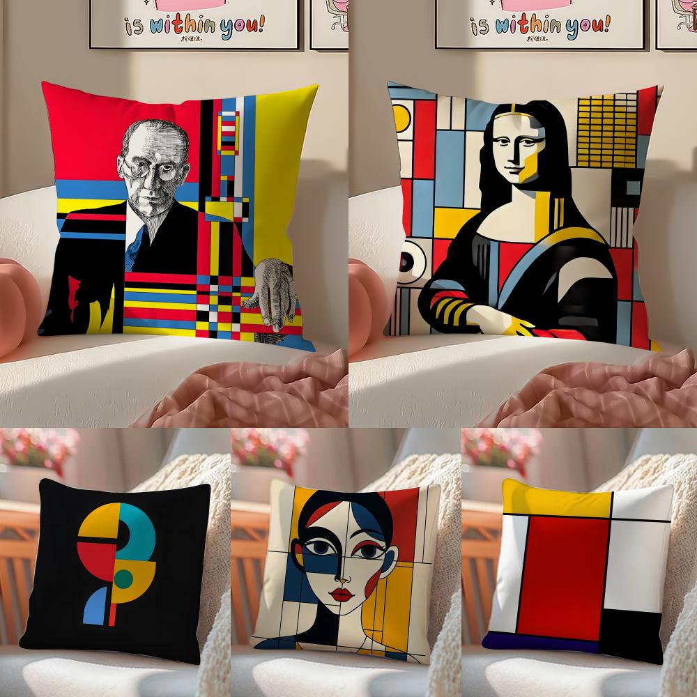 Abstract Painting P-Piet Mondrian Art Pillow Case Pattern Printed Pillowcase For Living Room Sofa Cushion Cover & Bedroom Decor