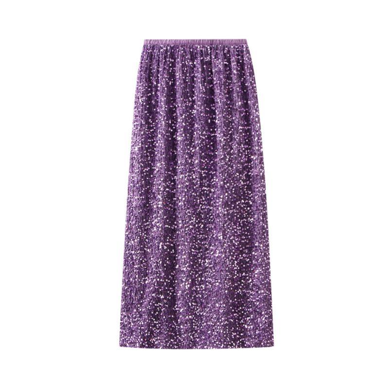 Sequin Elastic Waist Loose Split Skirt Sequin Elastic Waist Loose Skirt