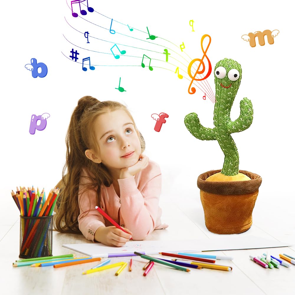 Dancing Cactus Toy, Singing Cactus, Baby Plush Toy, Moving Cactus, 120 English Songs, Recordable, Dancing, LED Lights, Imitating Plush Toy, USB