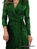 European & American Ladies' Fashionable Sequin Tie-Up Dress with Waist Cinch and Lapel 