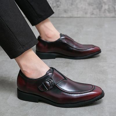 Men Retro Red Monks Street Style Loafers Black Formal Business Dress Prom Tuxedo Party Leather Shoes