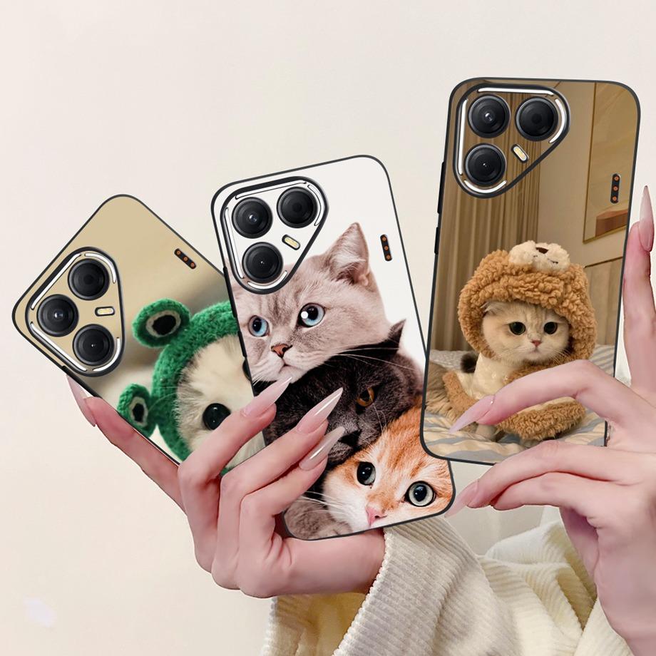 Black Silicone Cover For Tecno Pova 7 4G 5G / Pova 7 Pro Pova7 Ultra Neo Funda Cat Flower Dragon Design Bumper Soft Capa
