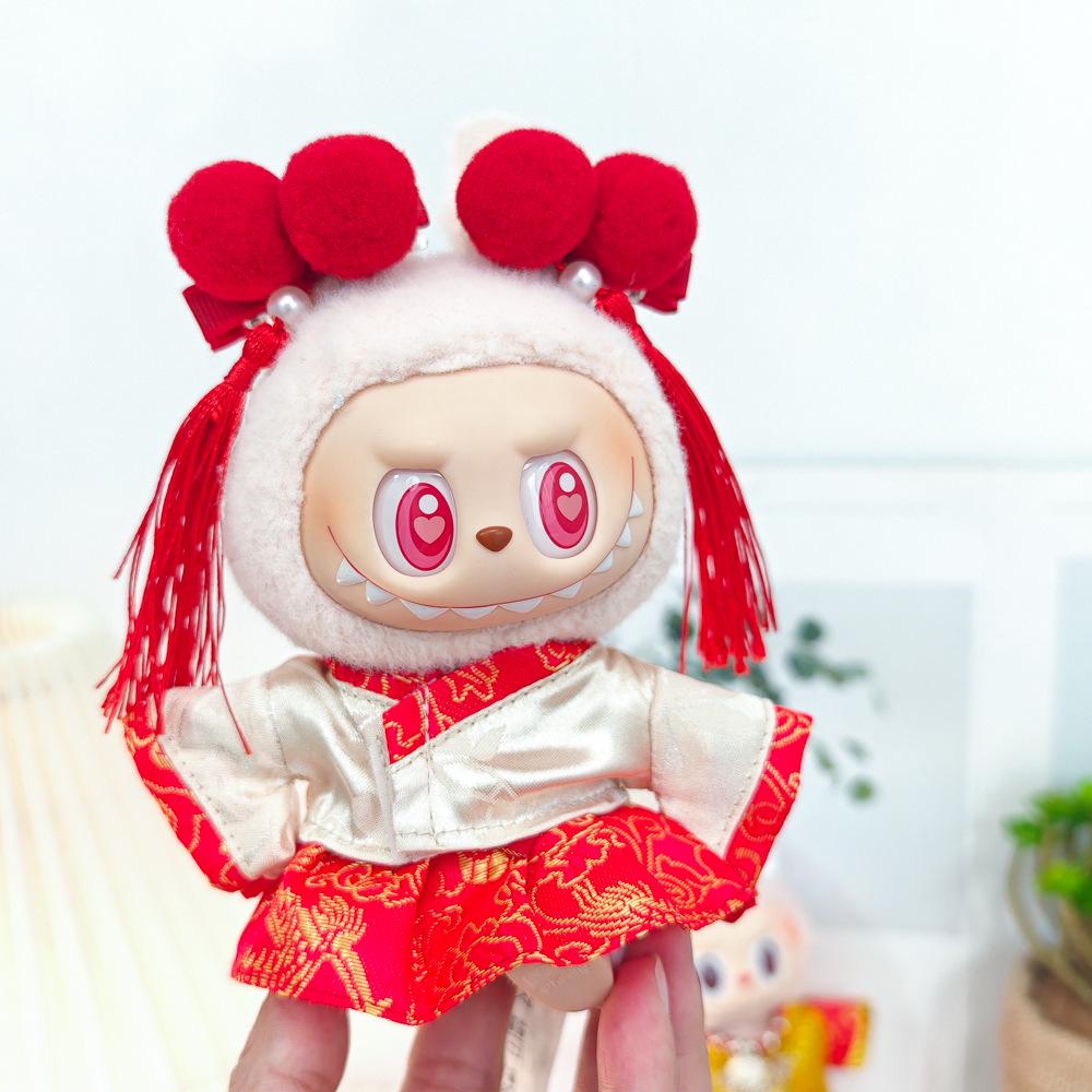 

Подвеска Лабубу: Наряд для младенца первого и второго поколения - Красная новогодняя накидка в старинном стиле For First and Second Generation Labubu Pendant