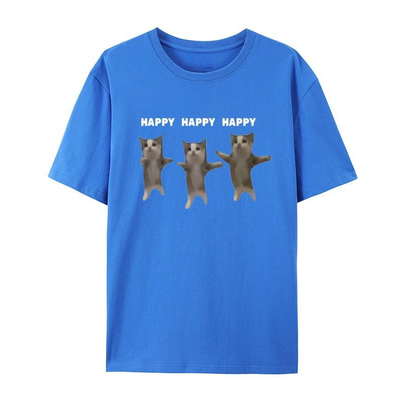 Cartoon Creative Happy Cat Casual TShirt Mens and Womens Luxury Brand Top