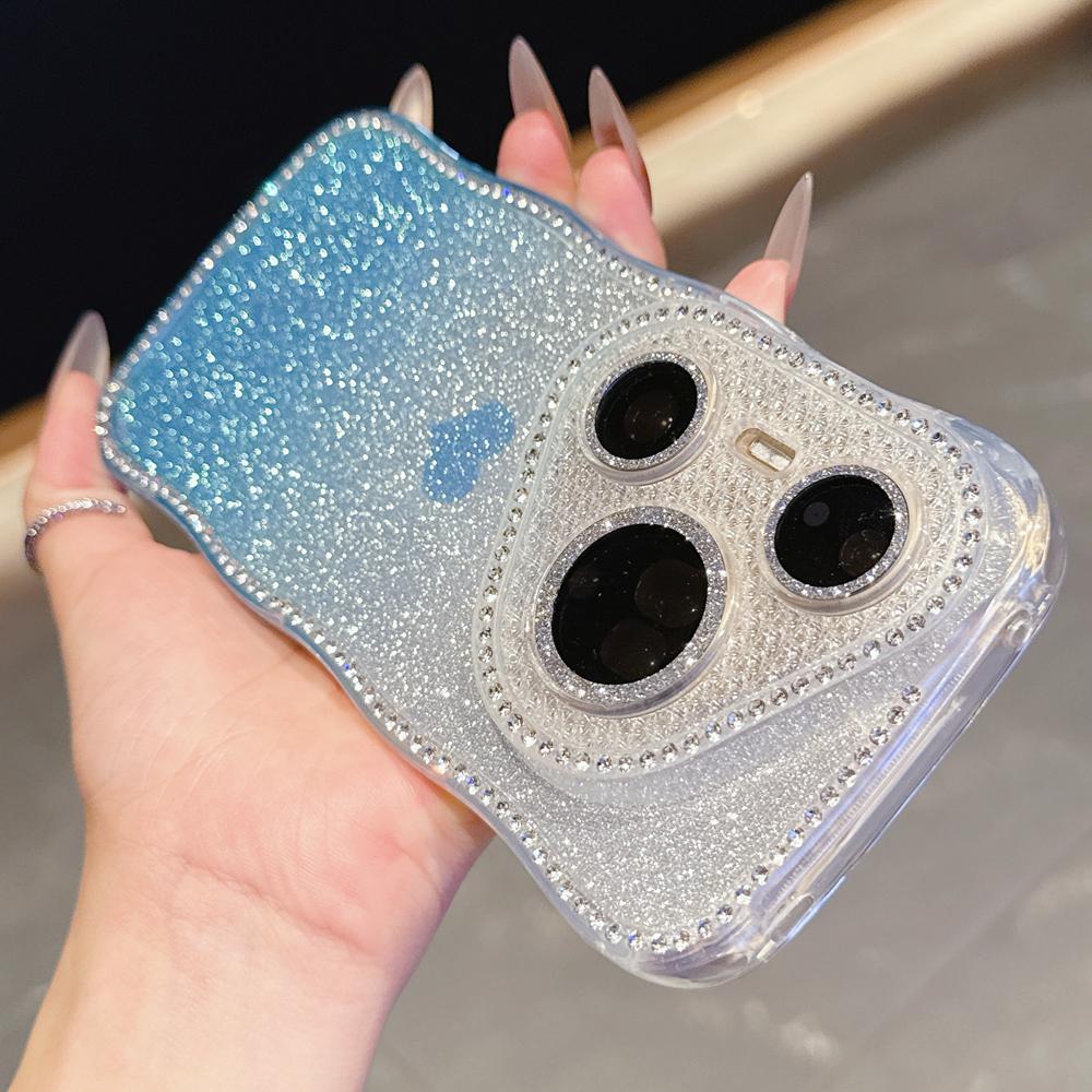 KEYSION Gradient Love Heart Wavy Phone Case for Huawei Pura 70 80 Pro 80 70 Ultra Glitter Jewelled Lens Protector Shockproof Cover