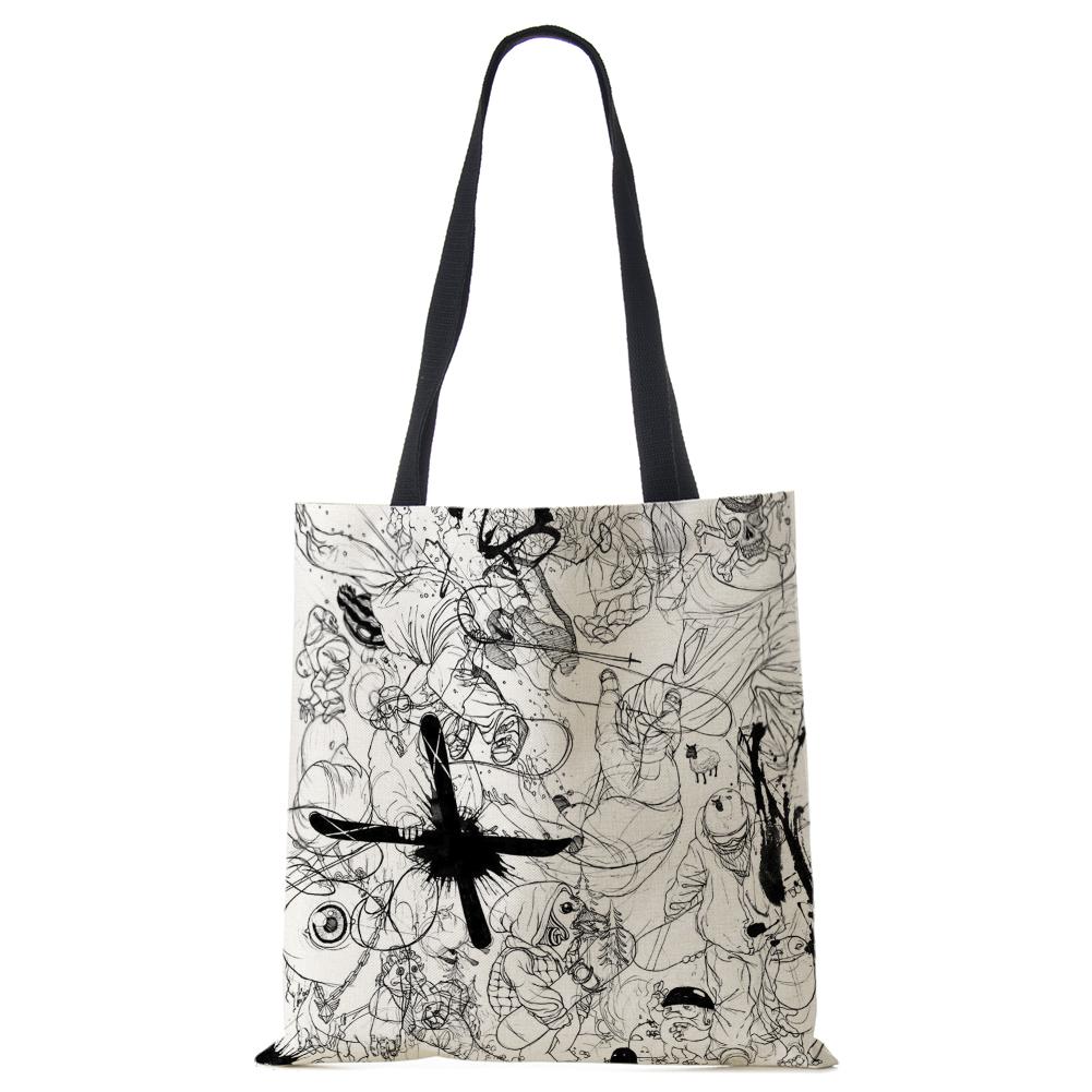 Abstract Print Casual Shoulder Bag Women Canvas Shopping Reusable Tote Bag 2022 Harajuku Travel School Book Beach Handbag CLE