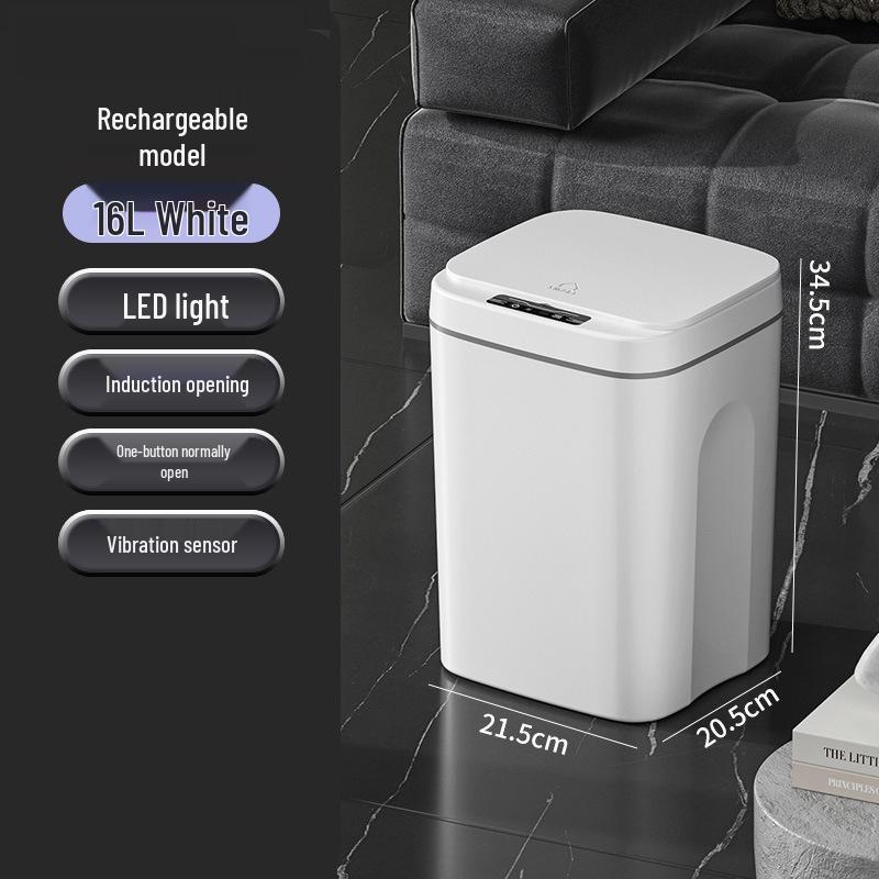 2026 Smart Induction Trash Can with Built-in Press Ring, Long Battery Life, 16L Capacity for Living Room