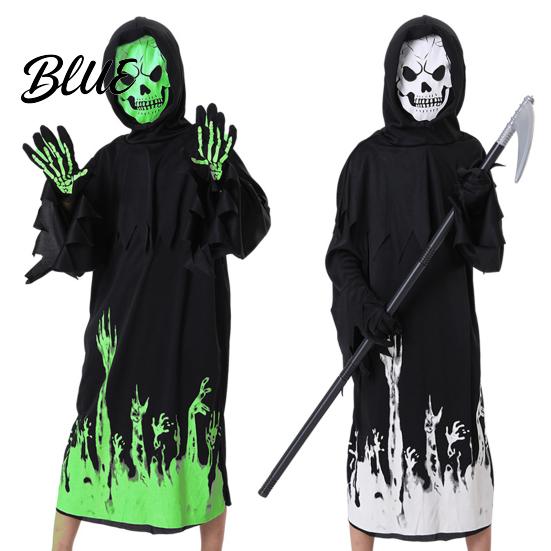 Costume For Special Events Halloween Grim Reaper for Kids Glow-in-the-Dark Cosplay Eye-catching Party Wear Outfit with Scythe Parties Dress-Up