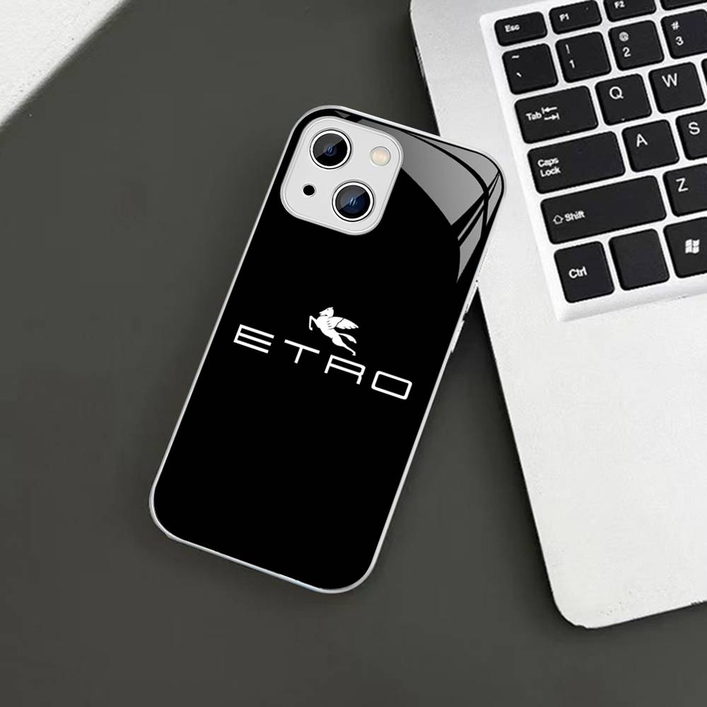 Luxuxy E-ETRO Logo Tempered Glass For Iphone 14 13 12 11 Pro Mini XS MAX 14Plus X XS XR Cover