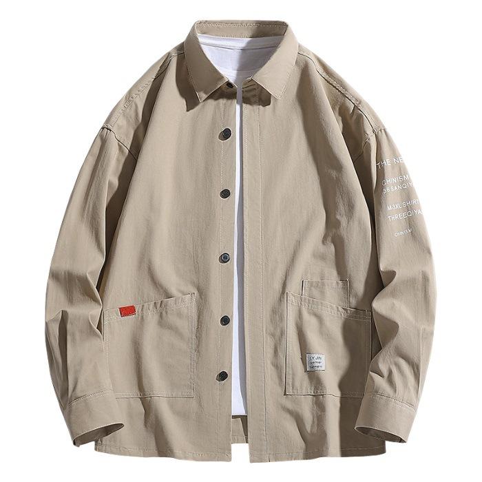 New Spring and Summer Men's Work Jacket Versatile Casual Hong Kong Style Loose Long-sleeved Shirt Jacket