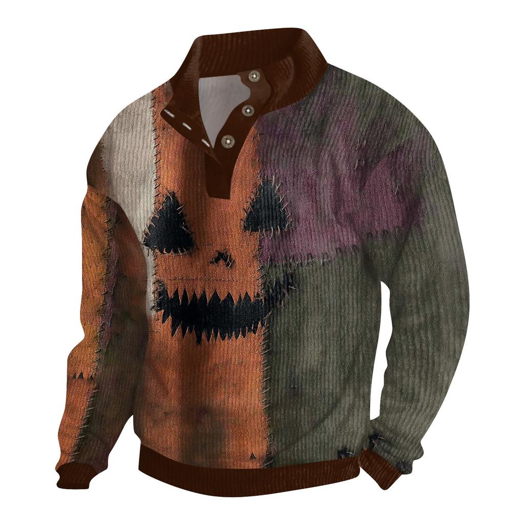 Men's Halloween Printed Corduroy Button Shirt