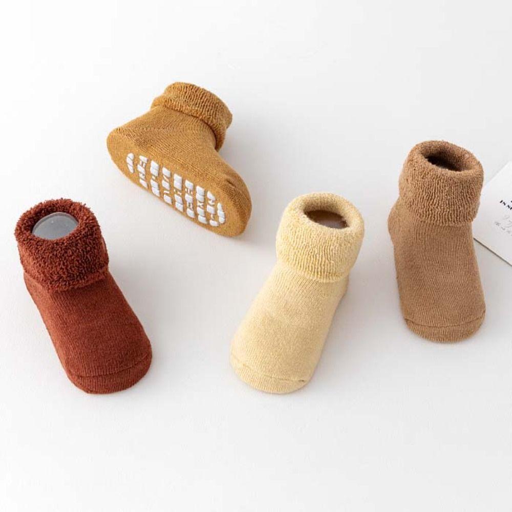 4Pairs Warm Infant Learning Walk Socks Solid Color Home Sleep Socks Thicken Baby Socks  Toddler