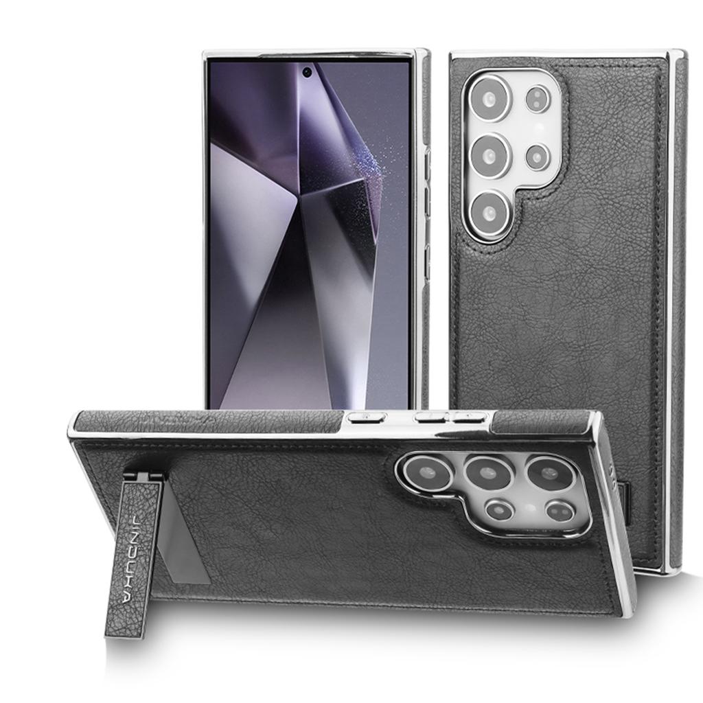 Luxury Leather Texture Phone Case for Samsung Galaxy S25 Edge S24 Ultra S23+ Plus Magnetic Cover And Hidden Stand Business