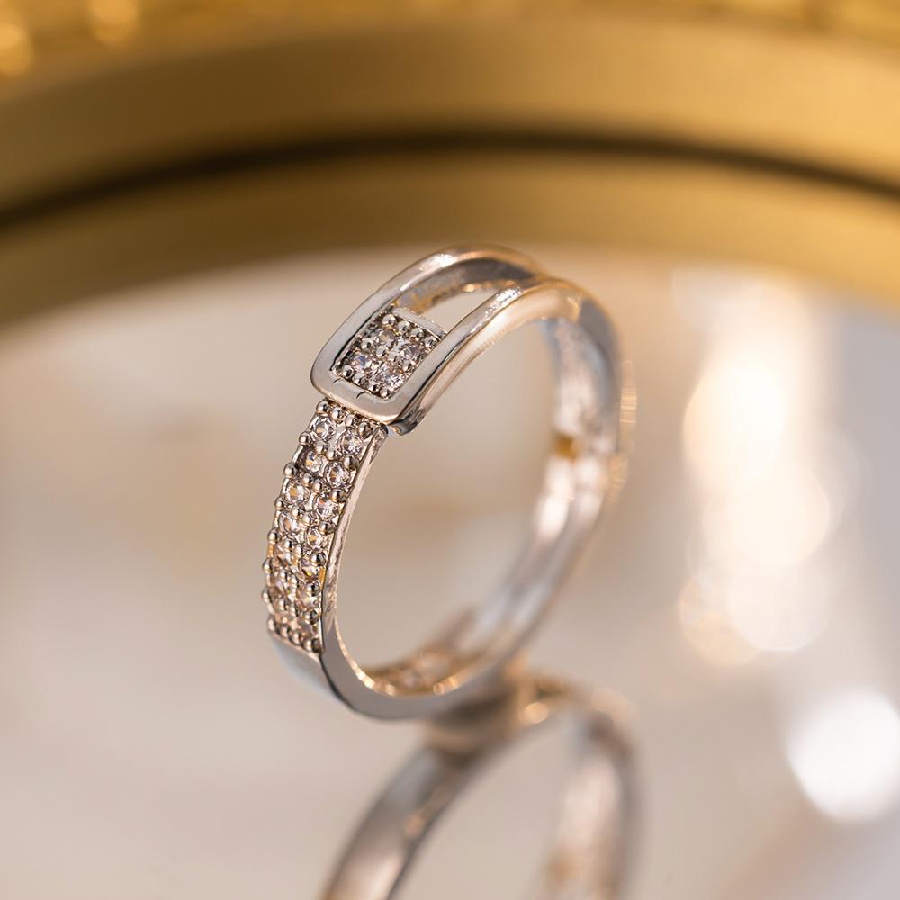Exquisite super flash zircon ring for girls, light luxury, high-end sense opening adjustable ring, simple real gold electroplating