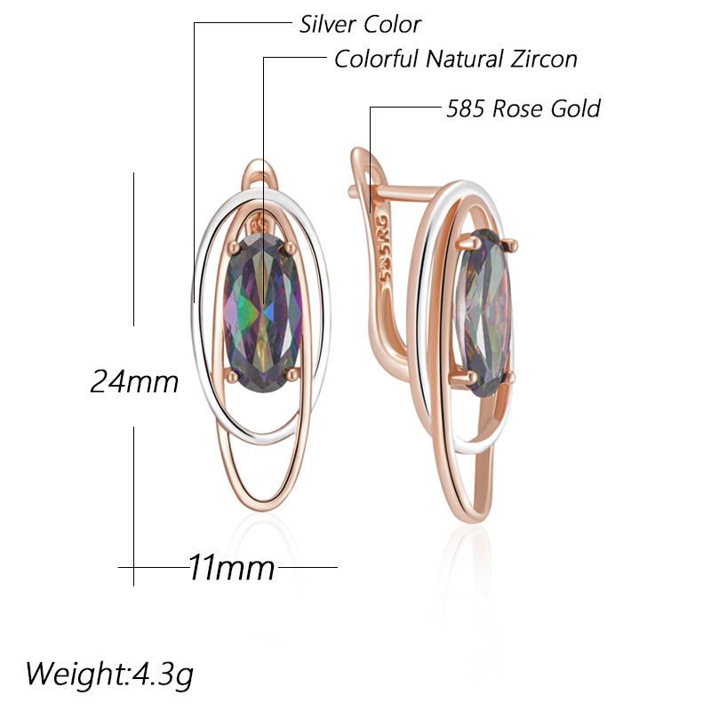 Trendy Oval Colorful Natural Zircon Drop Earrings For Women Rose Gold Color Mix Elegant Pendant Daily Jewelry
