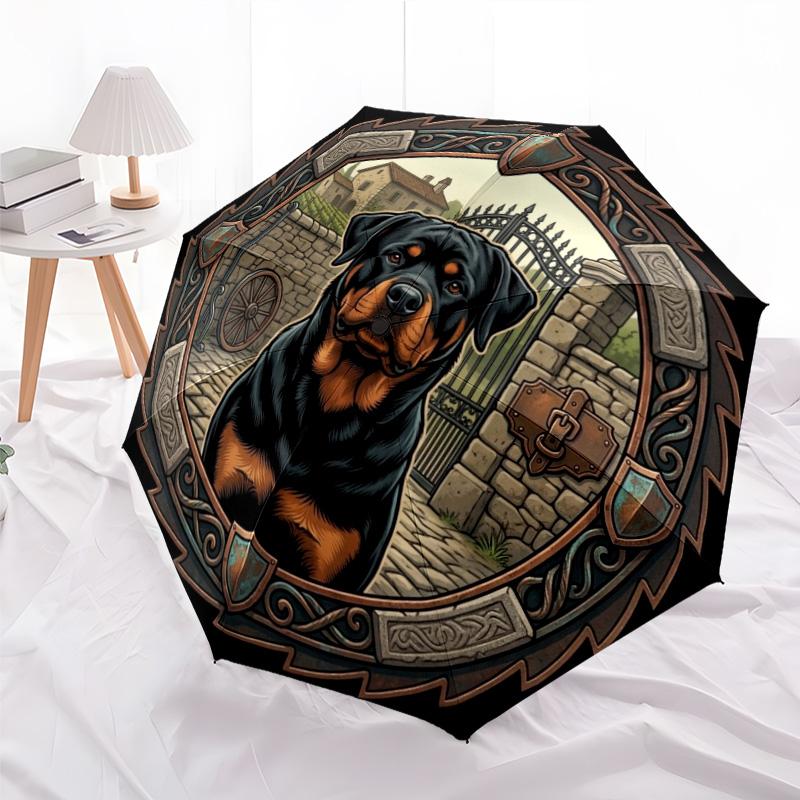 Rottweiler Guardian Frame pattern umbrella, portable and foldable design, 8 ribs, a casual accessory for Halloween, Christmas, and birthday gifts.