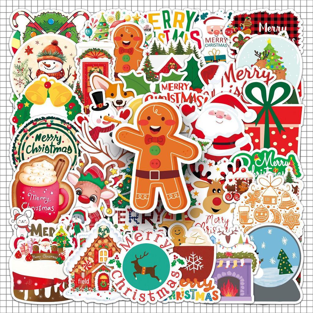 50pcs Waterproof Christmas Cartoon Stickers for Greeting Cards and DIY Journals