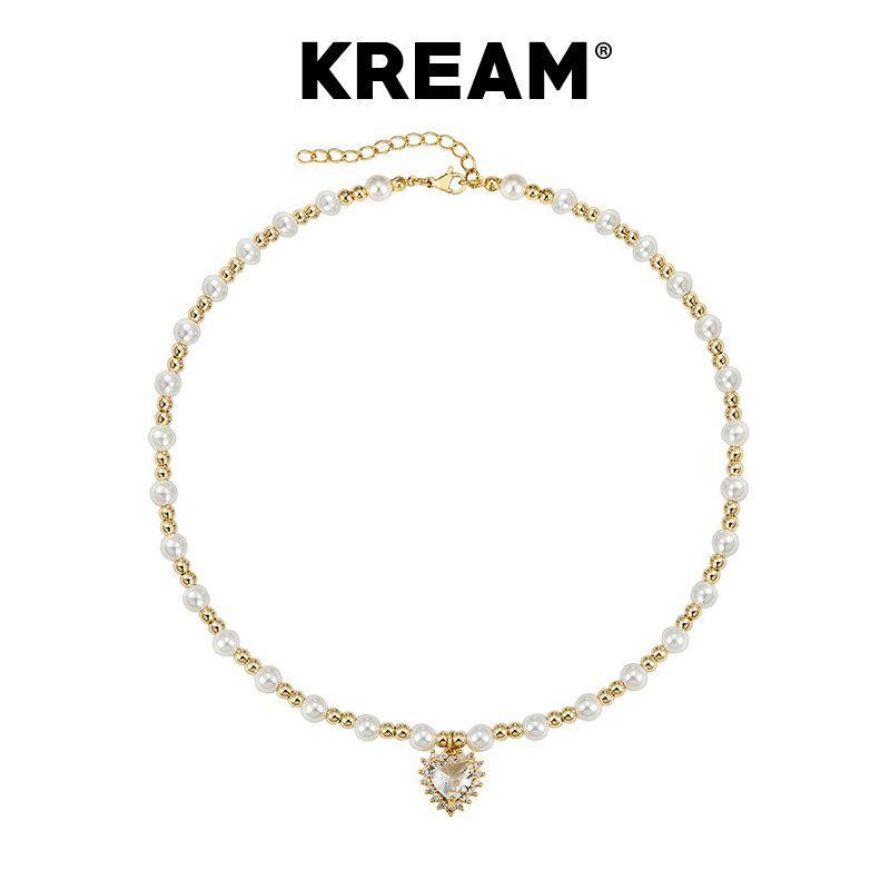 

Kream Shell Pearls Colorful Crystals Heart Necklace Men s Hip Hop Women s Trendy Easiest for Match Fashion Ornament White Diamond