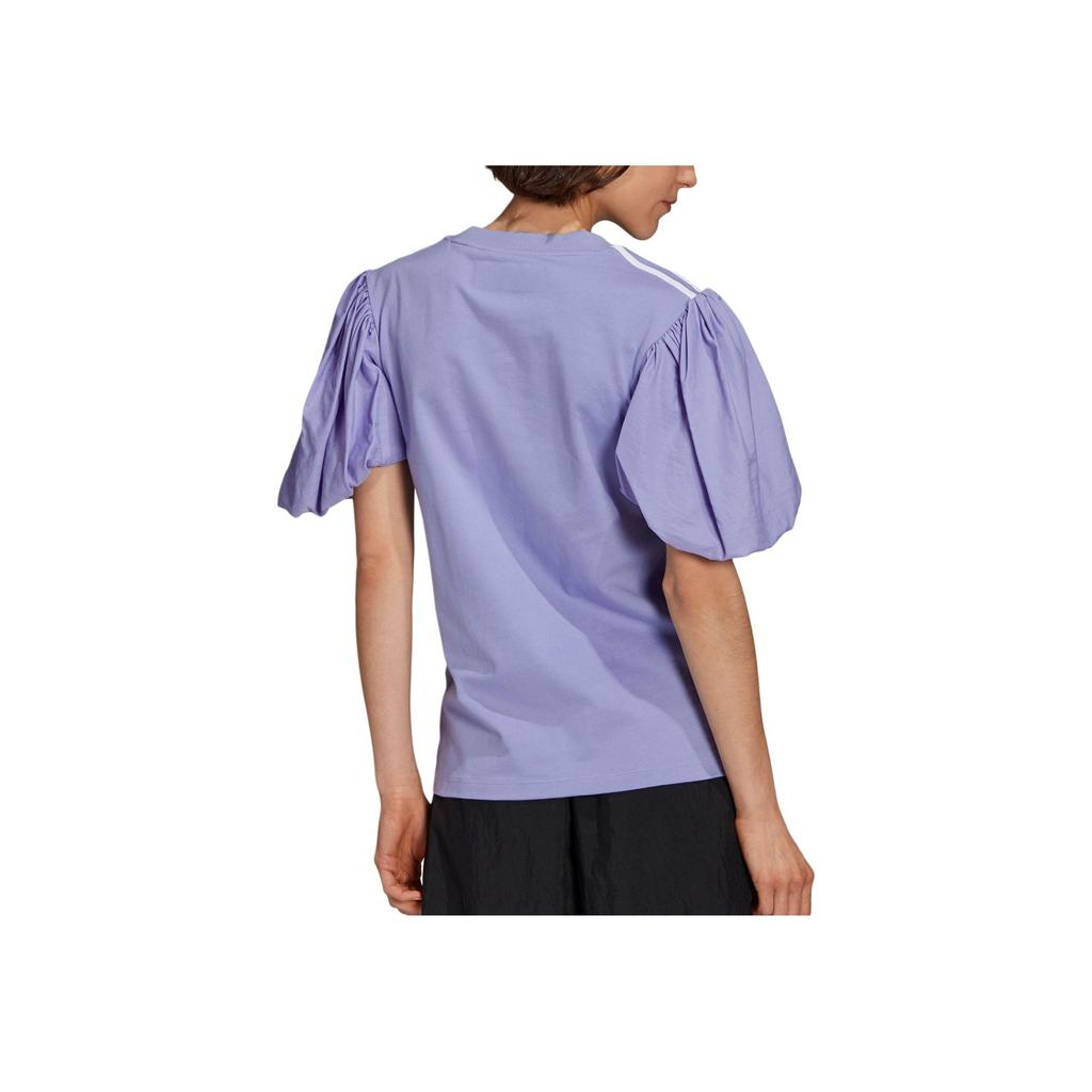 Adidas Originals Three Stripes Rundhals-Pullover mit Aufdruck Buchstaben Casual Kurzarm Laternenärmel T-Shirt Damen Tops Lila H59037