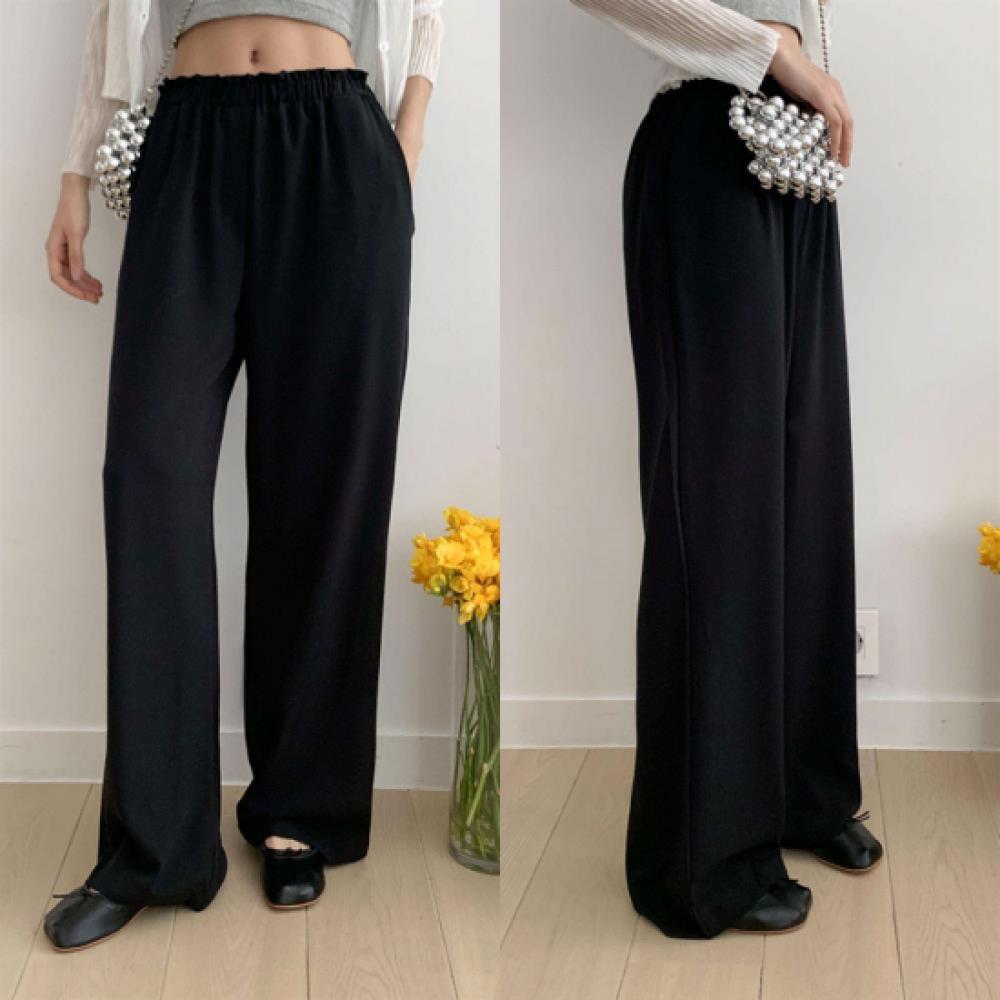 New Arrivals Open Run Women Frill Waist Banding Semi Bootcut Slacks