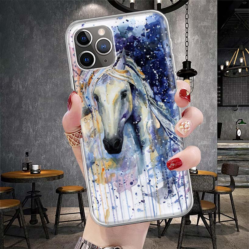 Animal Oil Painting Horse Soft Phone Case For IPhone 11 17 Air 16E 16 Pro Max 15 + 14 Plus 13 Mini 12 Apple 7 SE 8 Fundas Coque